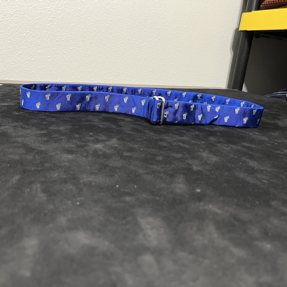 R Hanauer Belt Mens L Blue Silk Mint Cup Pattern Adjustable Handmade USA
